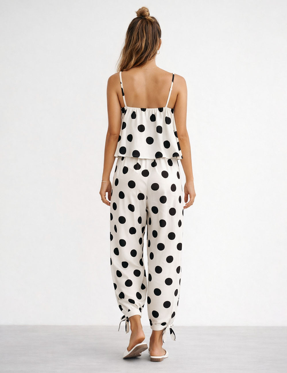 Ladies Chic Polka Dot Lace Trim Cami Top & Pants Matching Set