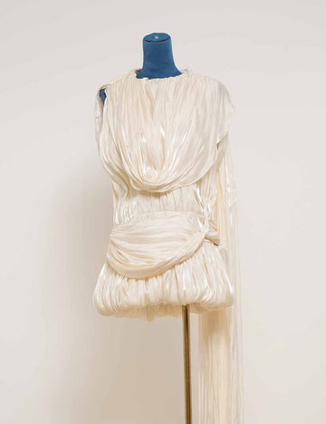 Ladies Chic Ruched Irregular Draped Cape Overlay Mini Dress