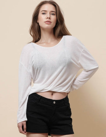 Ladies Round Neck Long Sleeves Knit Basic Blouse SKT51131