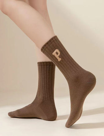 Ladies Color Block "P" Cotton Socks 5 Pairs/Pack SKASC4167