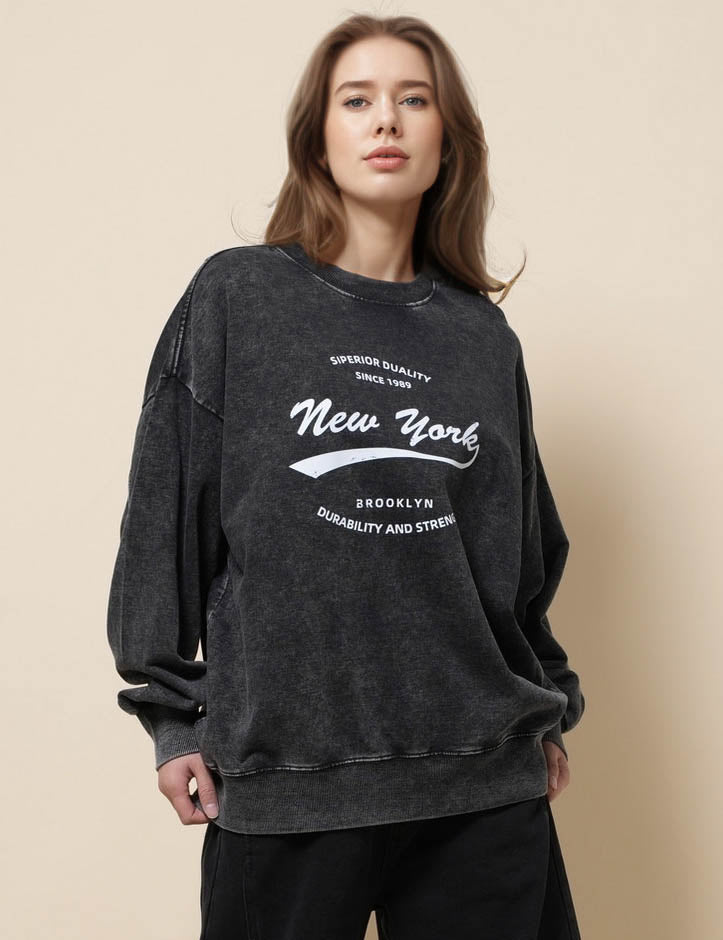 Ladies Round Neck Long Sleeves Letter Print Sweatshirt SKT51224