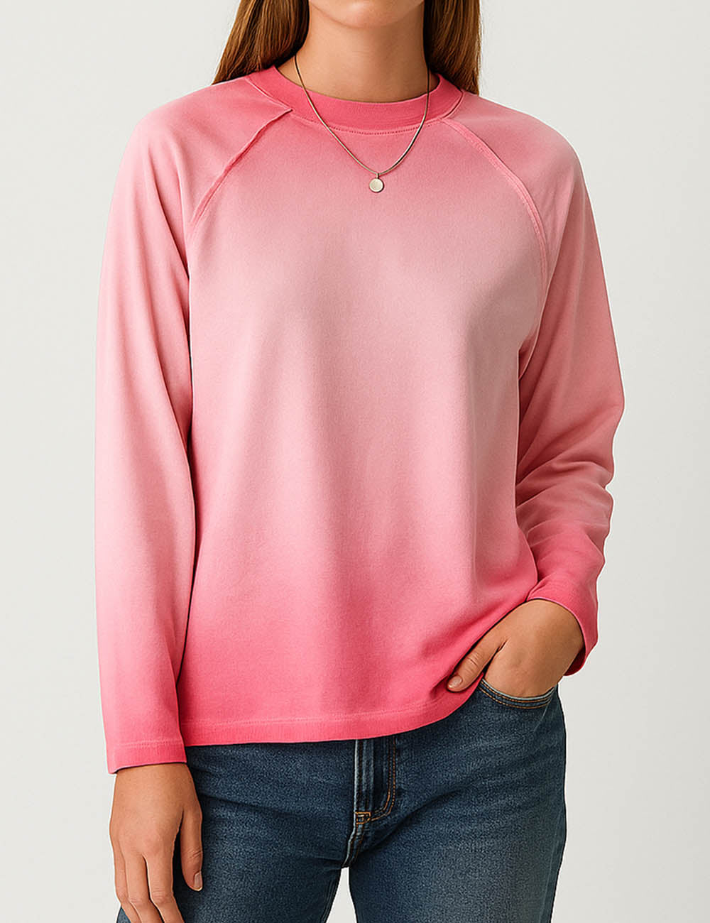 Ladies Ombre Round Neck Long Sleeves Tee