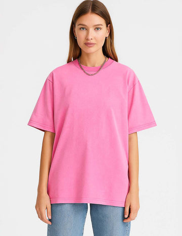 Ladies Round Neck Washed Distressed Dropped Shoulder T-shirt