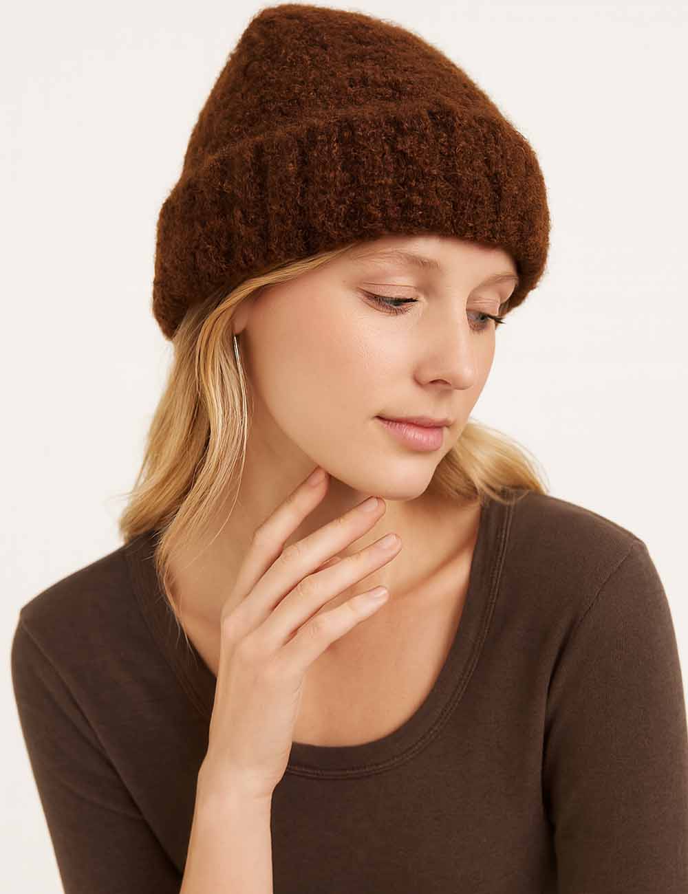 Ladies Vintage Solid Color Wool Blend Folded Dome Hat