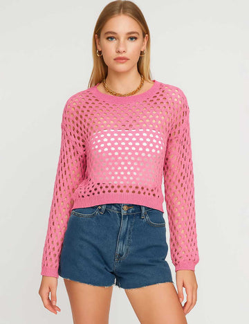 Ladies Long Sleeves Hollow Out Daily Knit Blouse MY8003