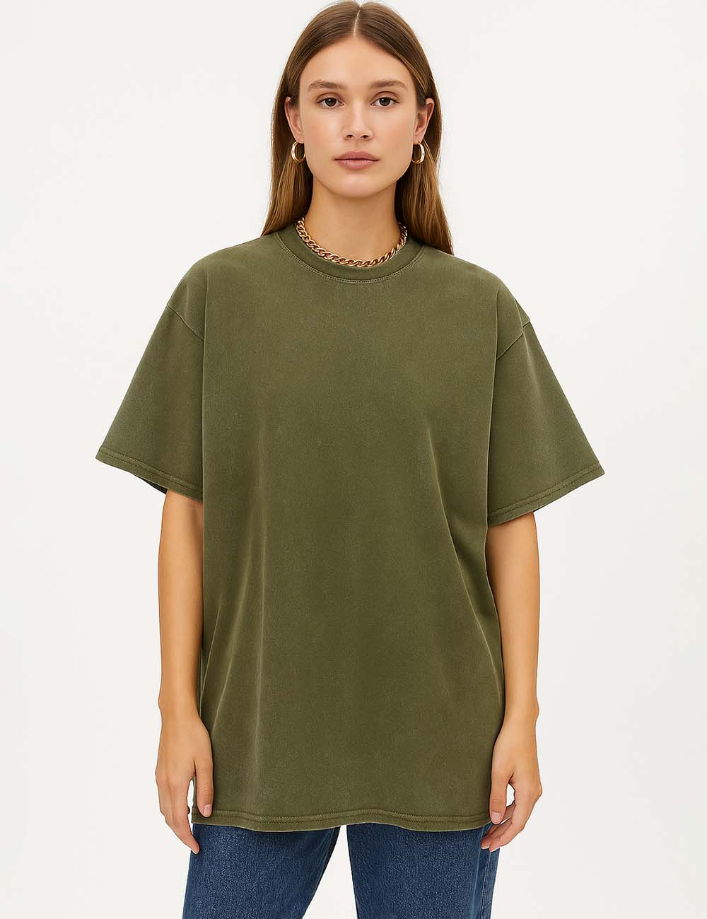 Ladies Round Neck Washed Distressed Dropped Shoulder T-shirt