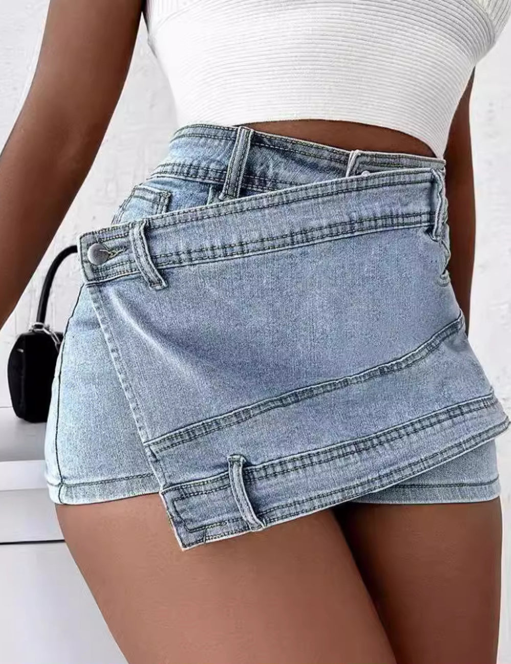 Ladies Button Pocket Irregularity Denim Skort