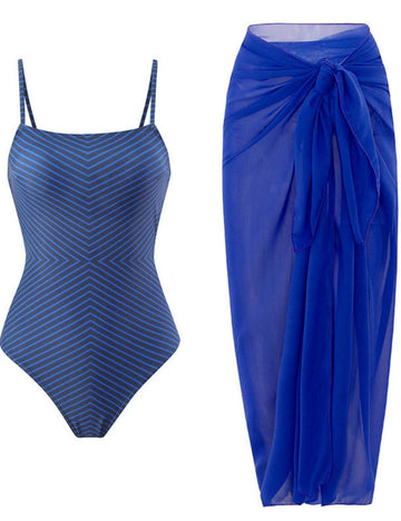 Ladies Color Block Stripe Swimwear with Cover SKSW40155