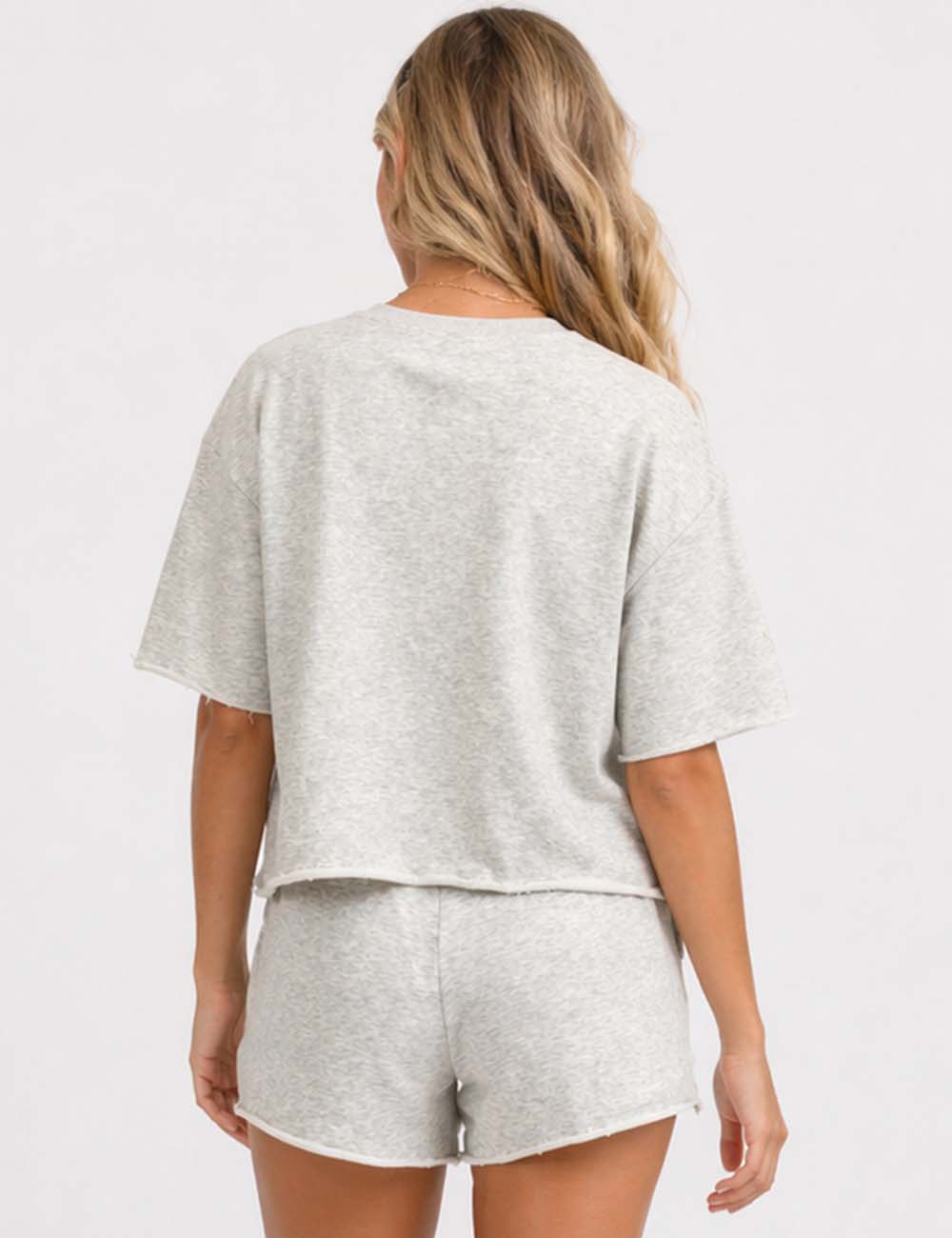Ladies Letter Print Raw Edge Round Neck Short Sleeves Sweatshirt