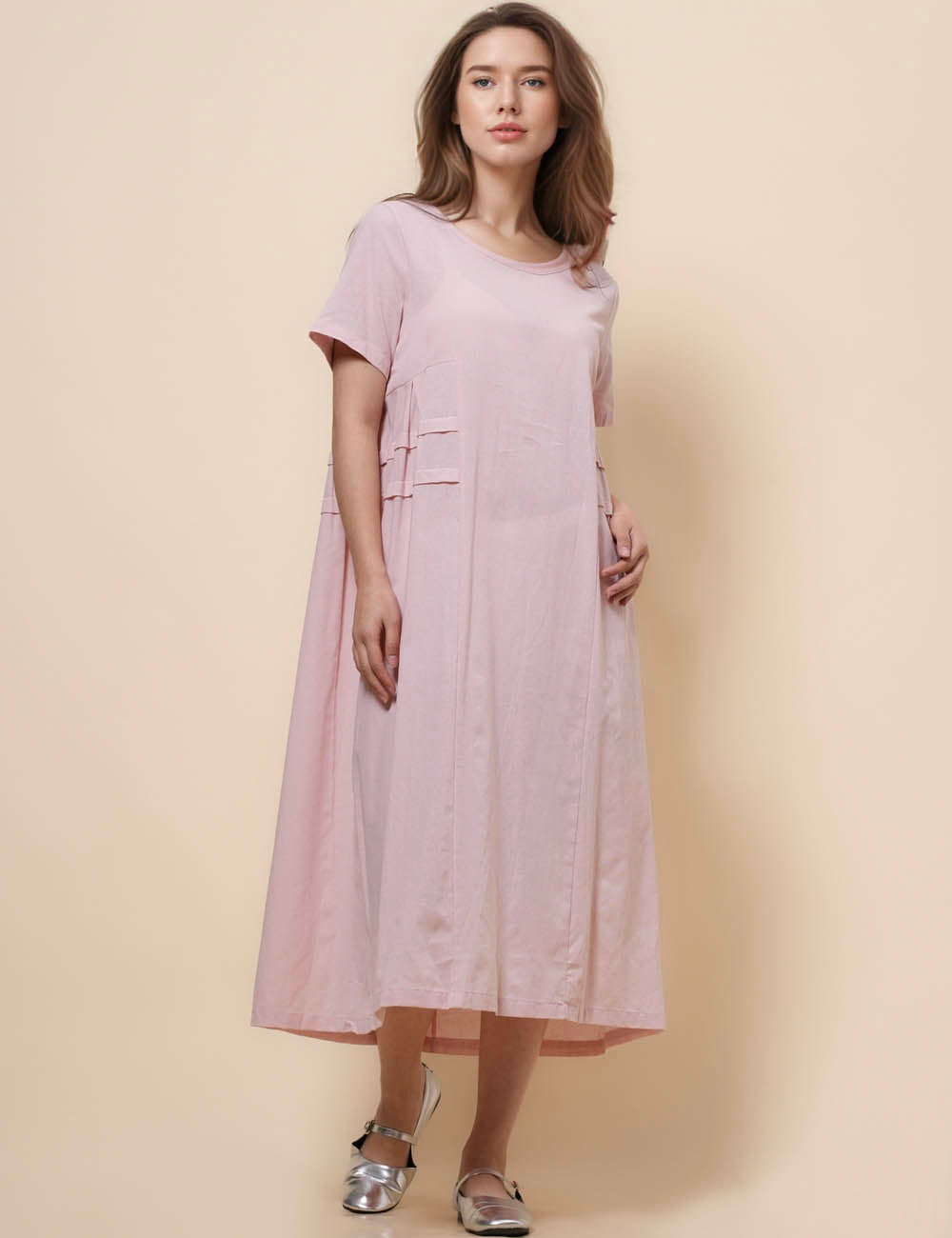 Ladies Round Neck Relaxed Midi Dress SKD41136