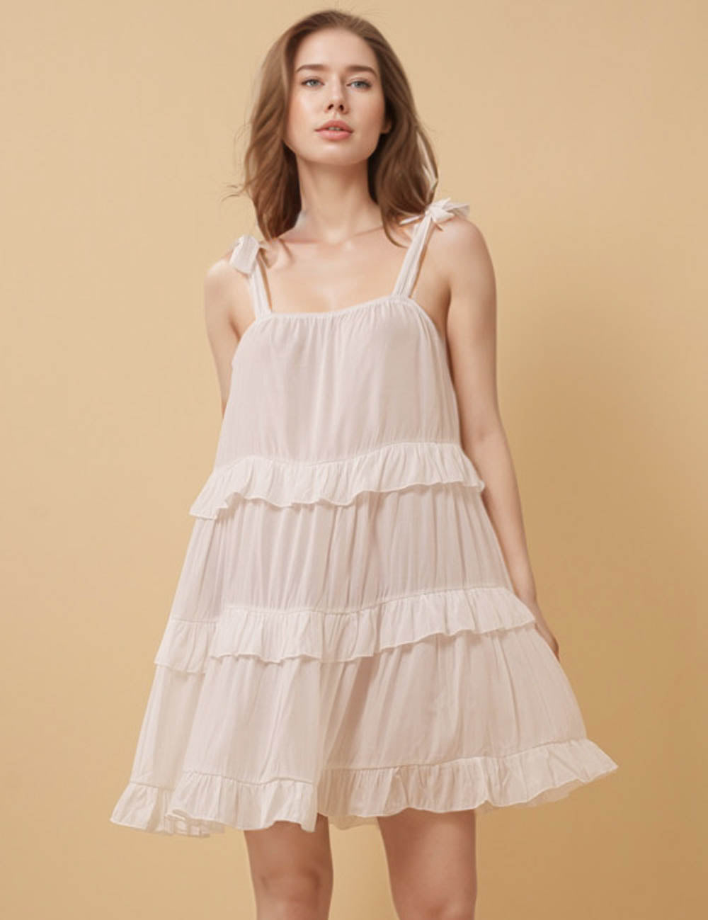 Ladies Square Neck Sleeveless Ruffle Mini Dress 8SKD51107