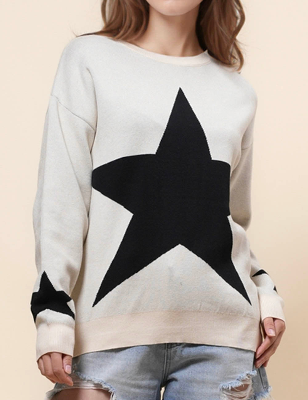 Ladies Round Neck Star Pullover Sweater SKT41046