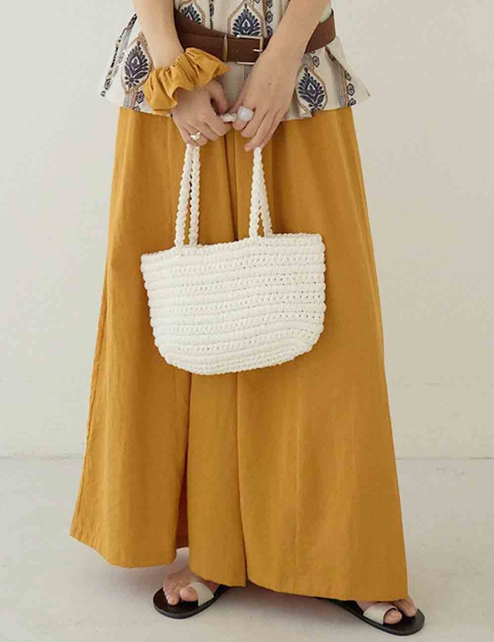 Ladies Solid Color Elastic Waist Wide Leg Pants