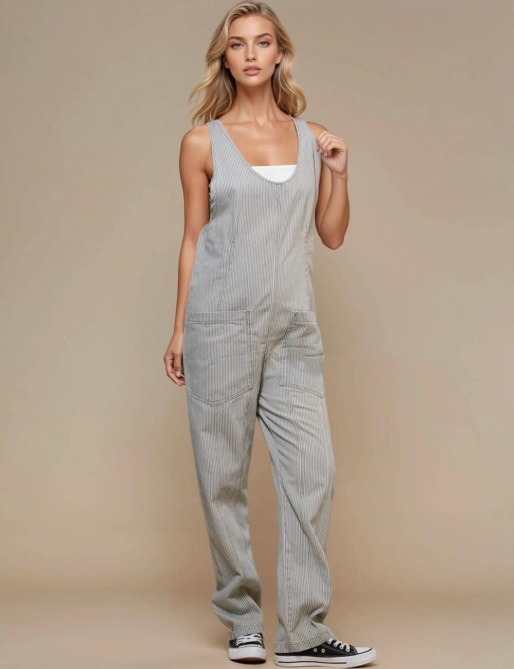 Ladies Stripe Color Block Strape Shoulde Jumpsuit SKJ50052