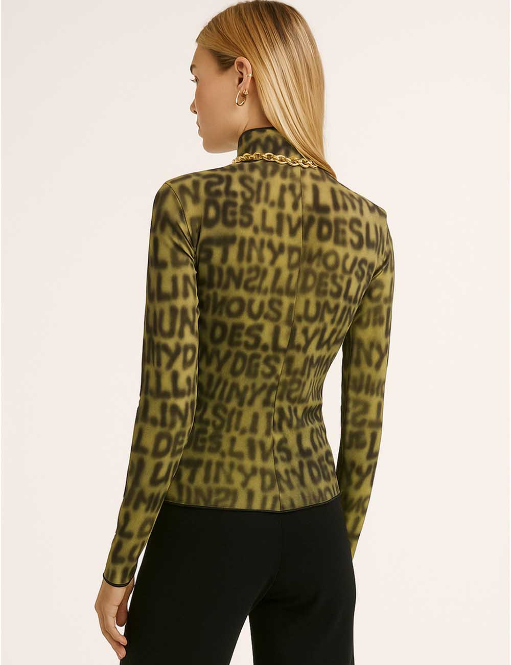 Women Text Print Blouse Y2K See Sheer Layring Top