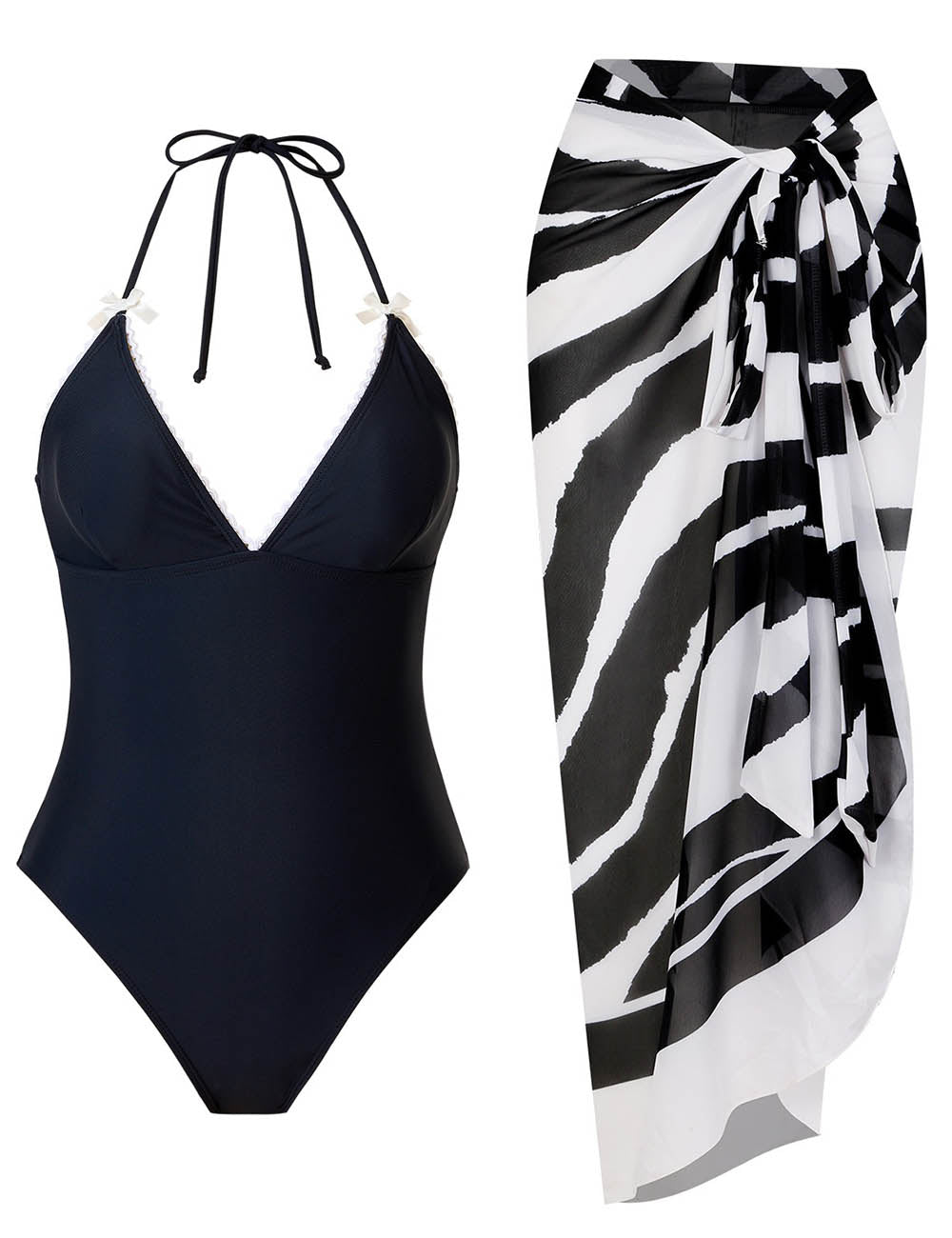 Ladies V-Neck String Tie One Piece Swimwear with Salong