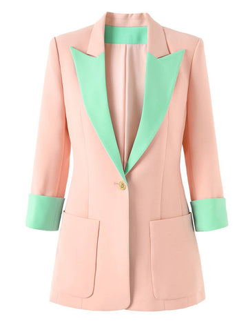 Ladies V-Neck Long Sleeves Pockets Basic Blazer SKT51053