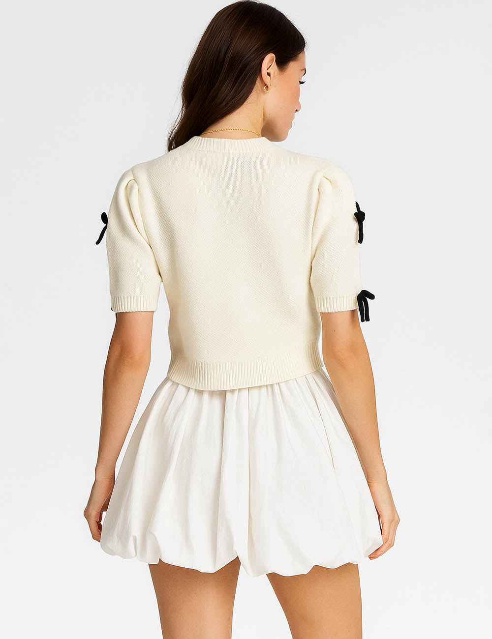 Ladies Short Sleeves Bow Knit Cardigan SKT50150