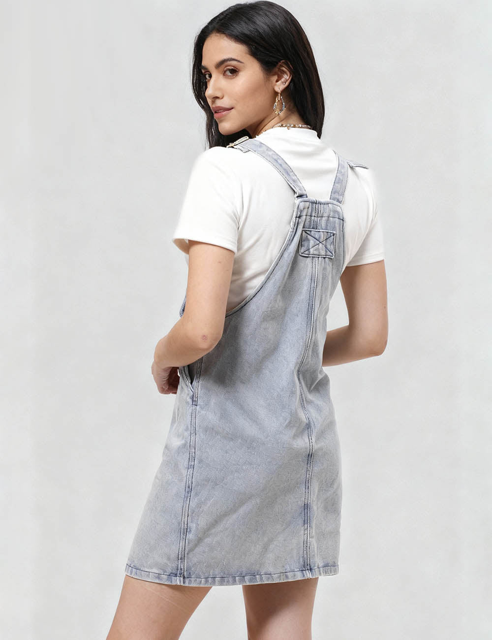 Ladies Pockets Strape Denim Mini Overall Dress SKD549