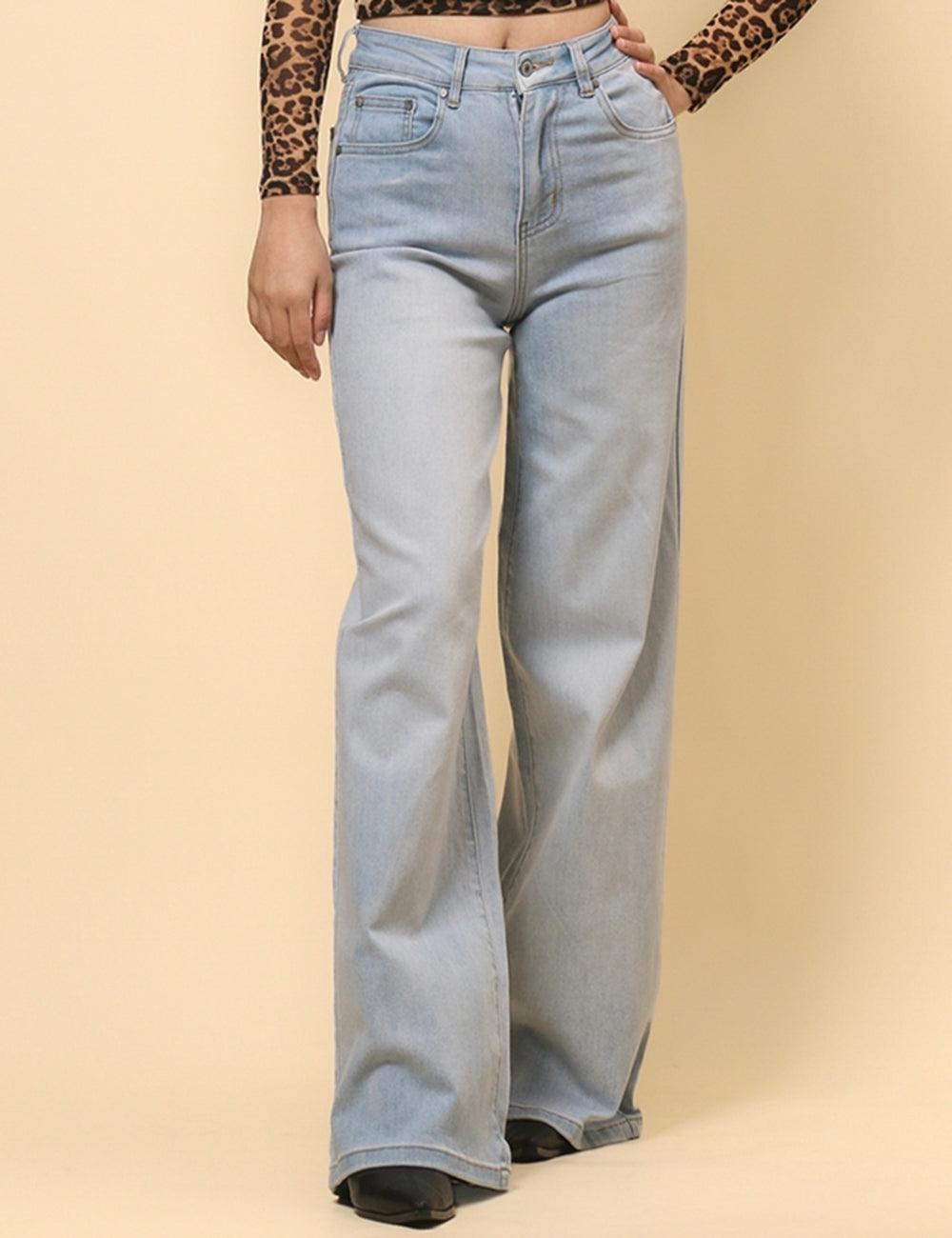 Ladies Light Washed Jeans Wide Leg Denim Pants SKP50076
