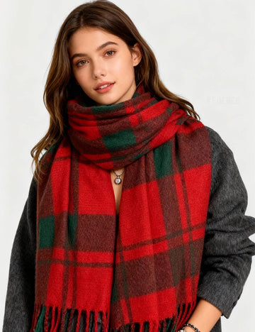 Ladies Soft Winter Checked Tassel Knit Scarf