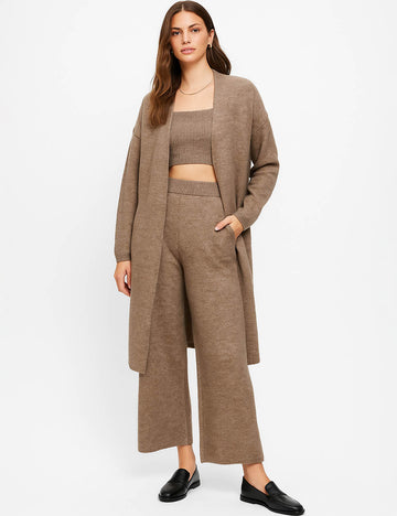 Ladies Ribbed Knit Set Tube Top & Cardigan & Pants 3PCS Set