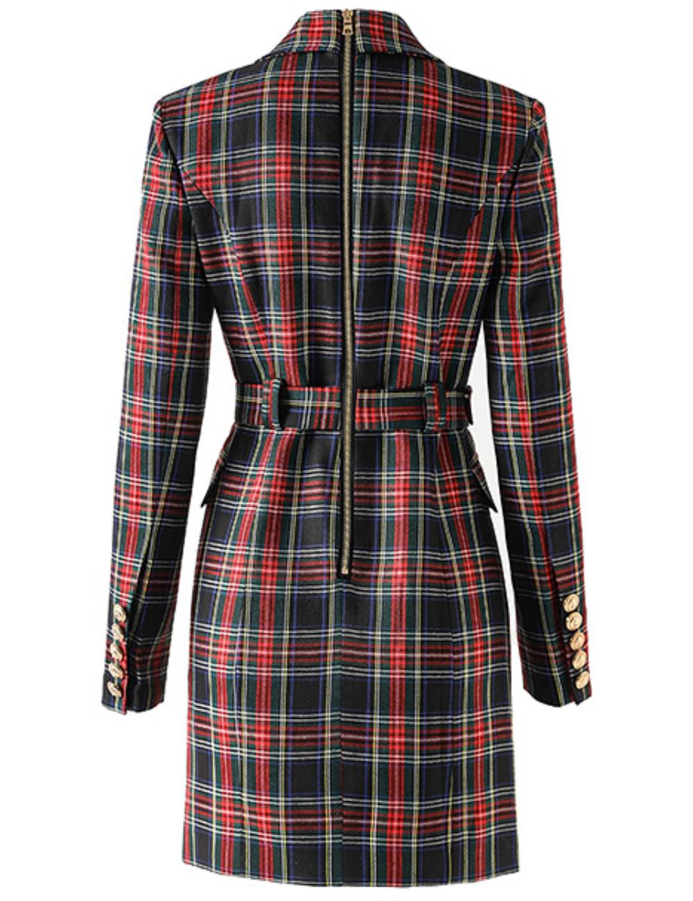 Ladies V-Neck Long Sleeves Plaid Blazer Coat SKD51056