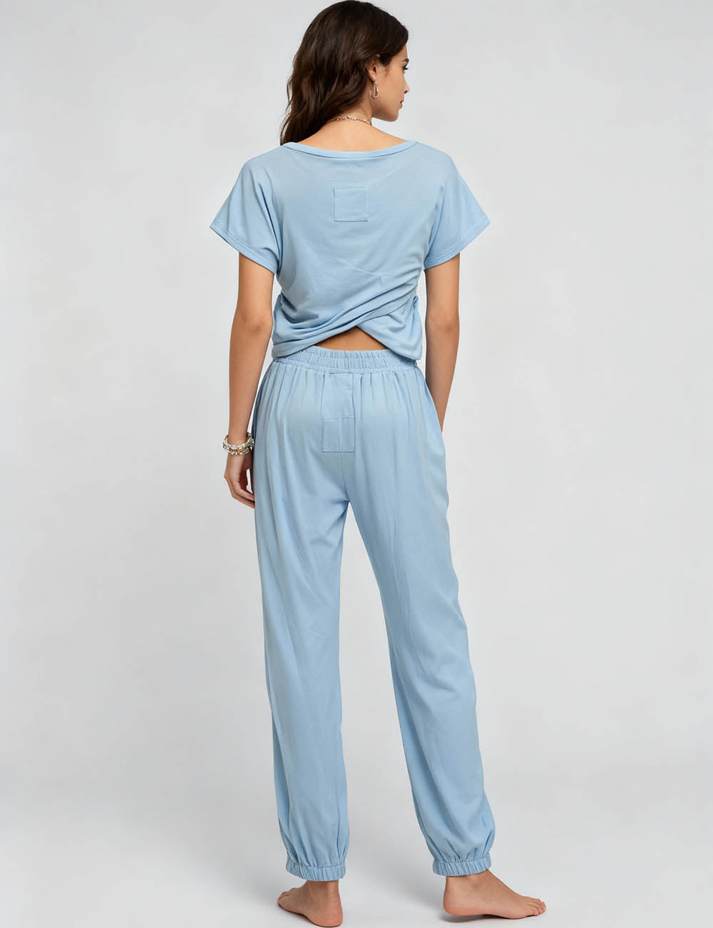 Ladies Crop Top Pants 2PCS Loungewear Set SKST379