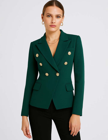 Ladies Solid Color Peaked Lapel Double-Breasted Blazer SKBZ5VH4