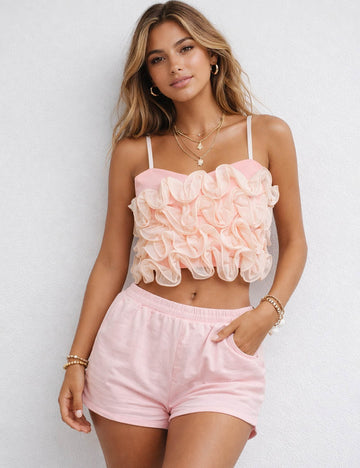 Ladies Chic 3D Ruffle Smocked Spaghetti Strap Caimi Top