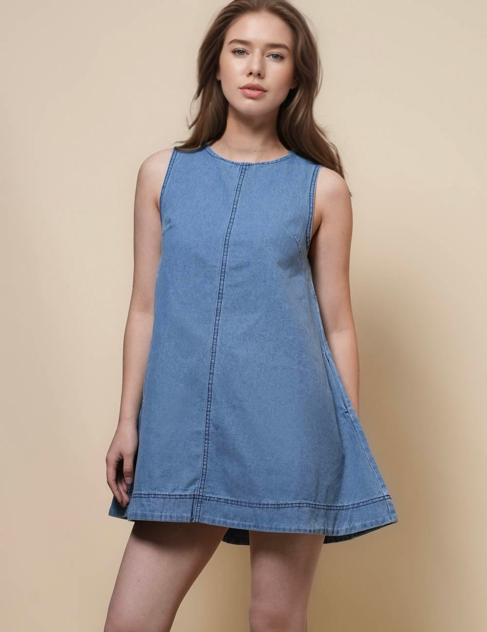 Ladies Sleeveless Back Cut Out Denim Mini Dress SKD50014