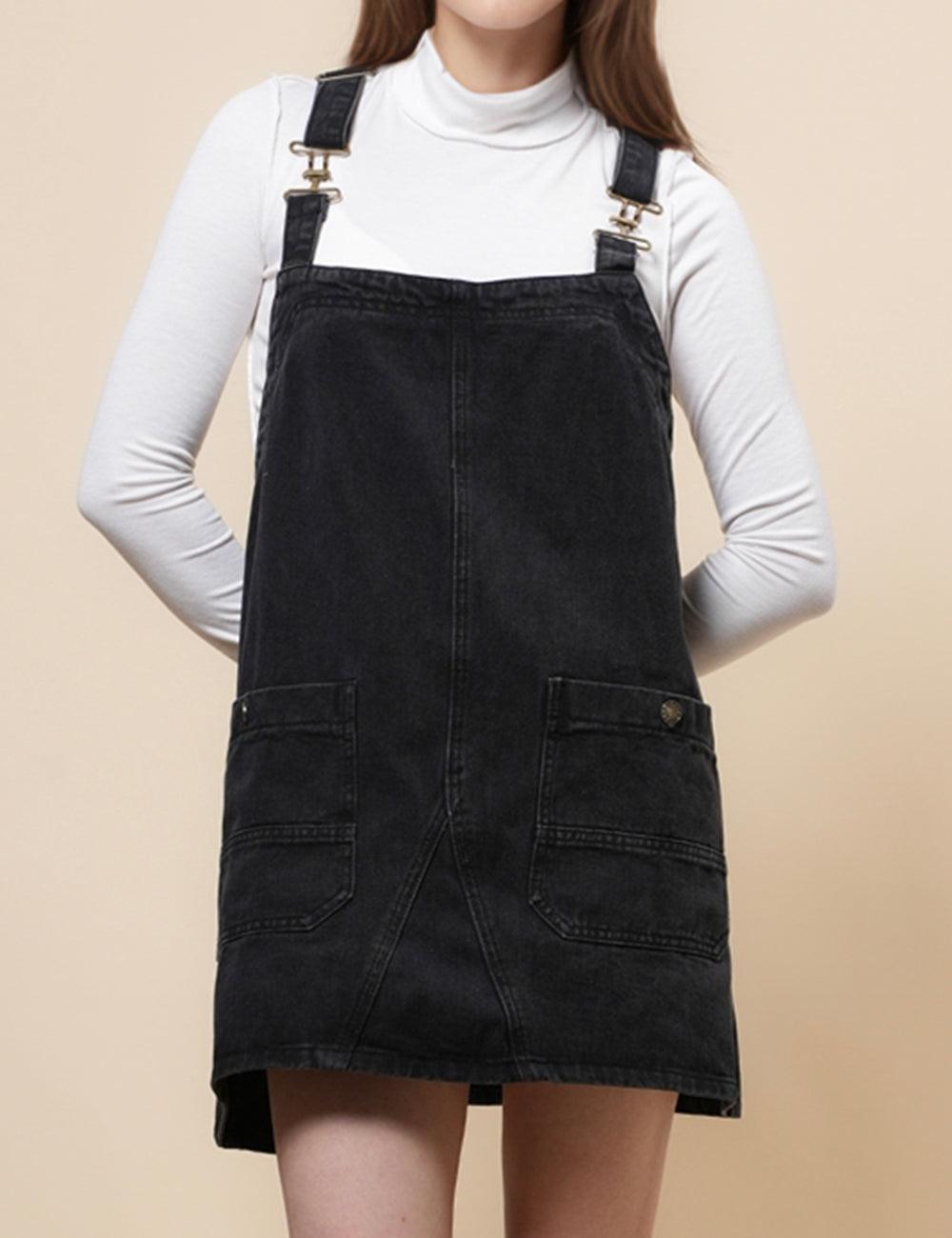 Ladies Pockets Strape Denim Mini Overall Dress SKD549