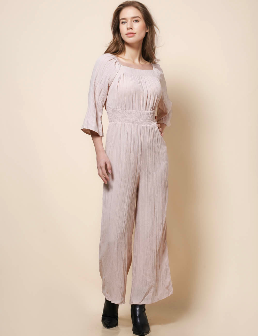 Ladies Square Collar Long Sleeves Wide Leg Romper SKJ41280