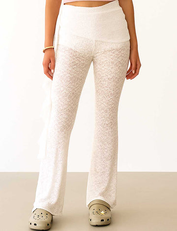 Ladies Solid Color Irregular Hem Casual Pants
