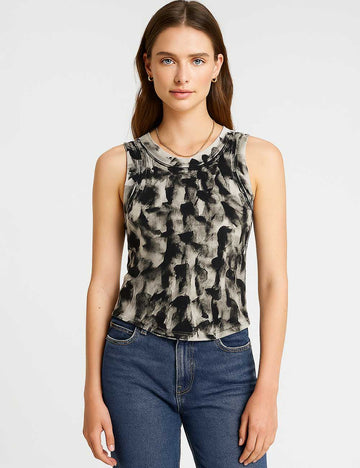 Ladies Vintage Abstract Print Sleeveless Cropped Tank Top