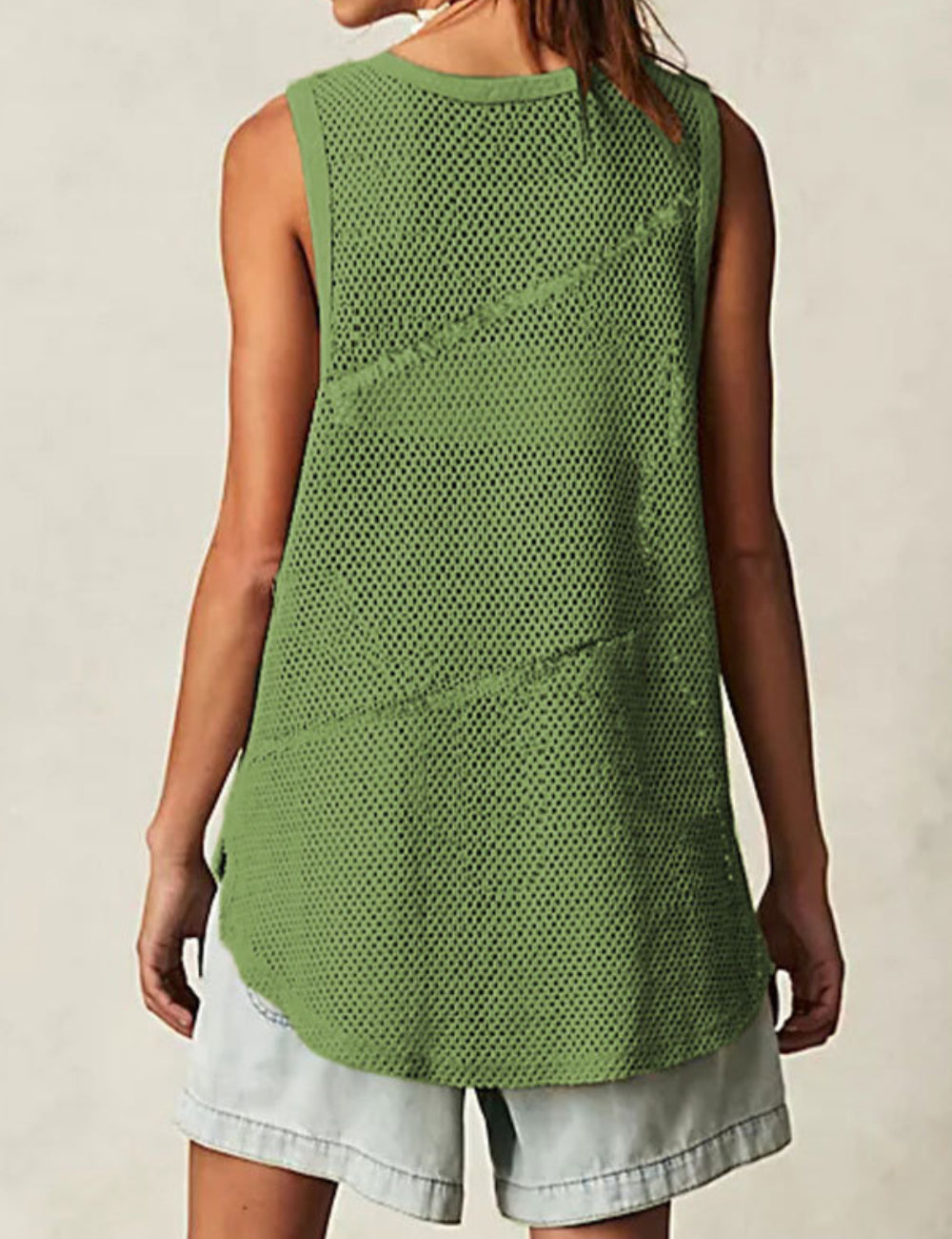 Ladies Solid Color See Through Knit Sleeveless Top SKT41169