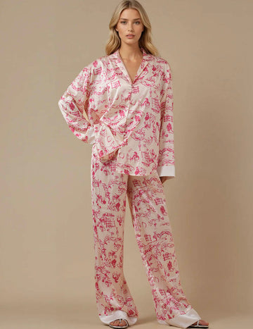 Ladies Print Button Closure Top & Pants Lounge Set SKST5K17