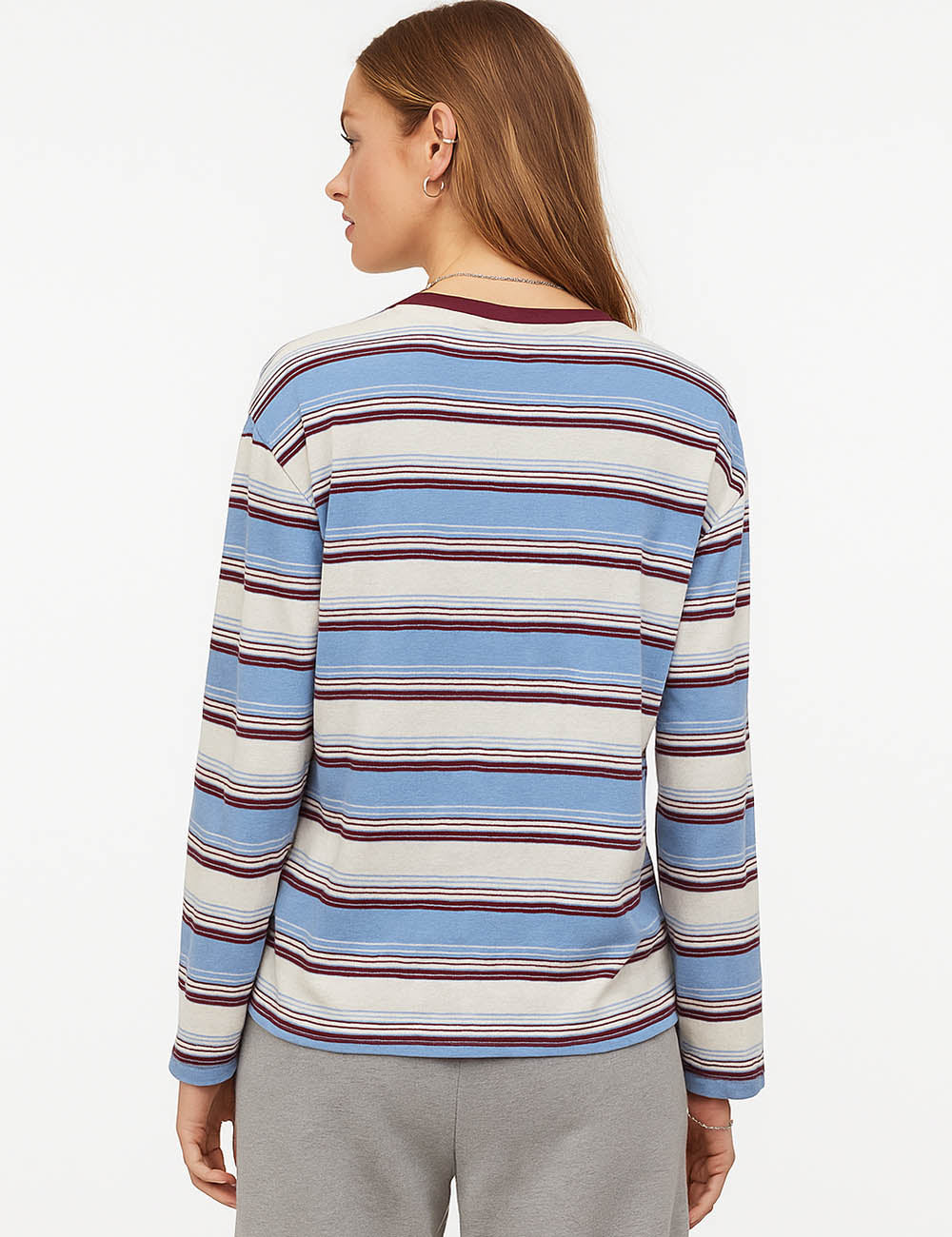 Ladies Color Block Tee Everyday Top Stripe Pullover T-Shirt