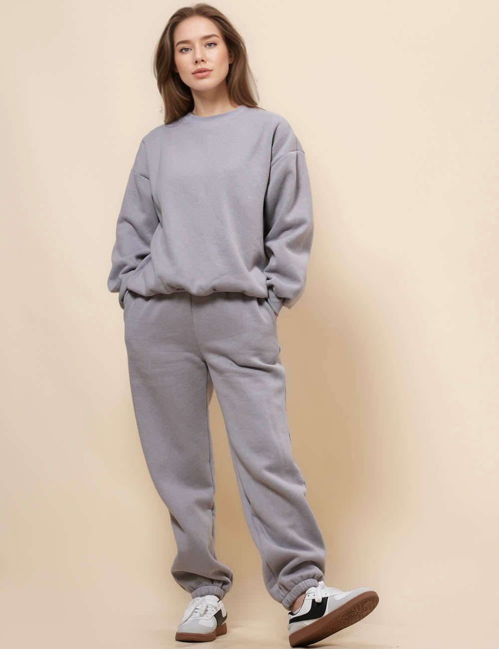 SWEETKAMA Ladies Solid Color Sweatshirt Jogger Pants Sets