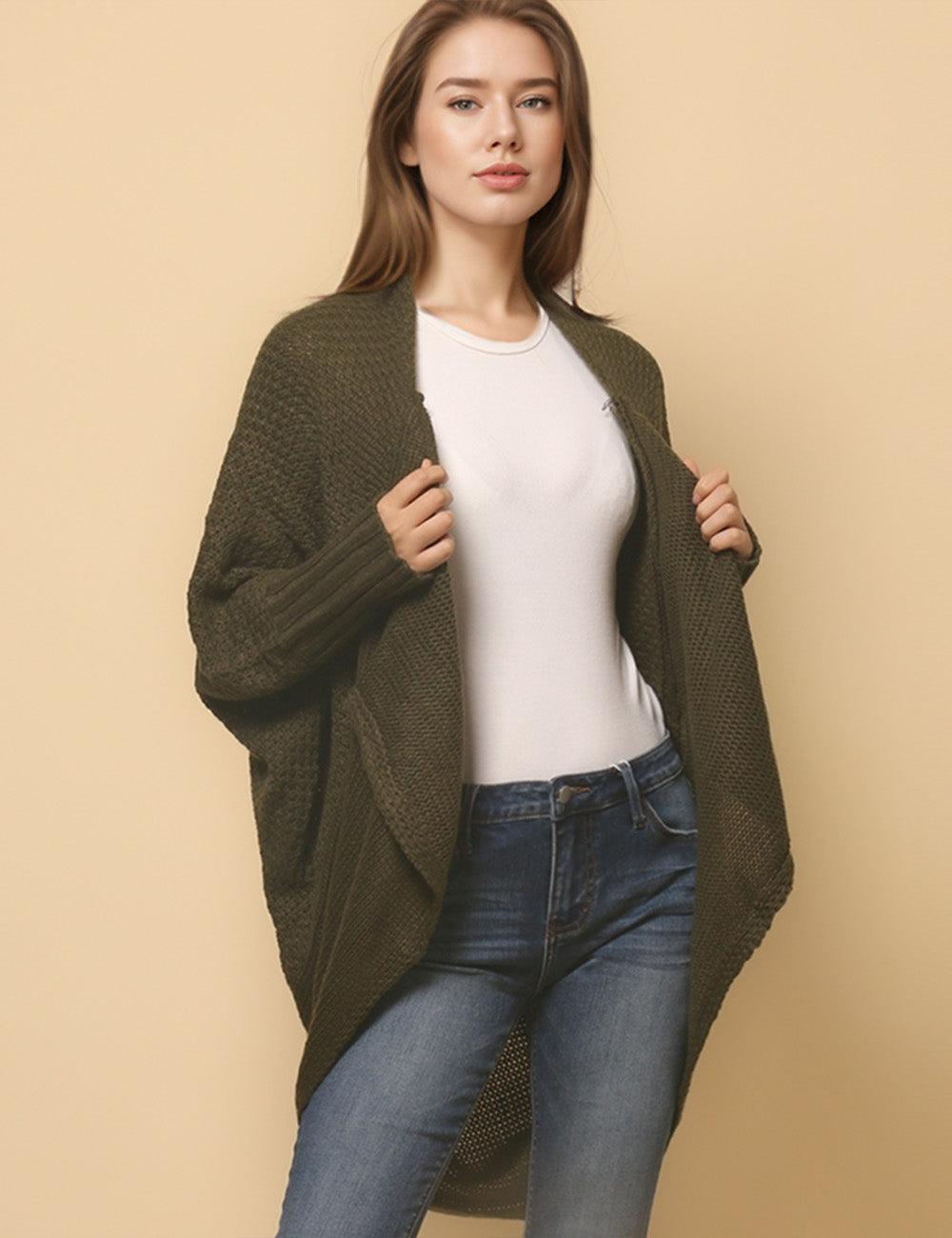 Ladies Bat Sleeves Open Front Knit Cardigan SKT4763