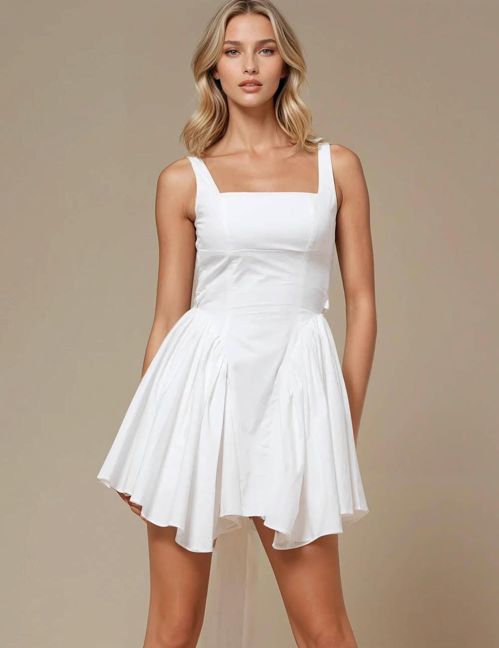 Ladies Back Waist Strape Bowknot Mini Dress SKD50247