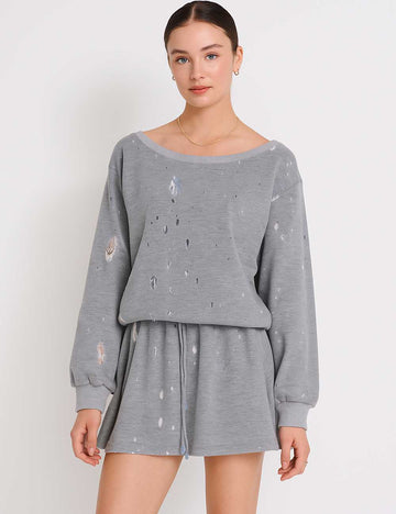 Ladies Lace Details Pullover Sweatshirt Skirt 2PCS Set