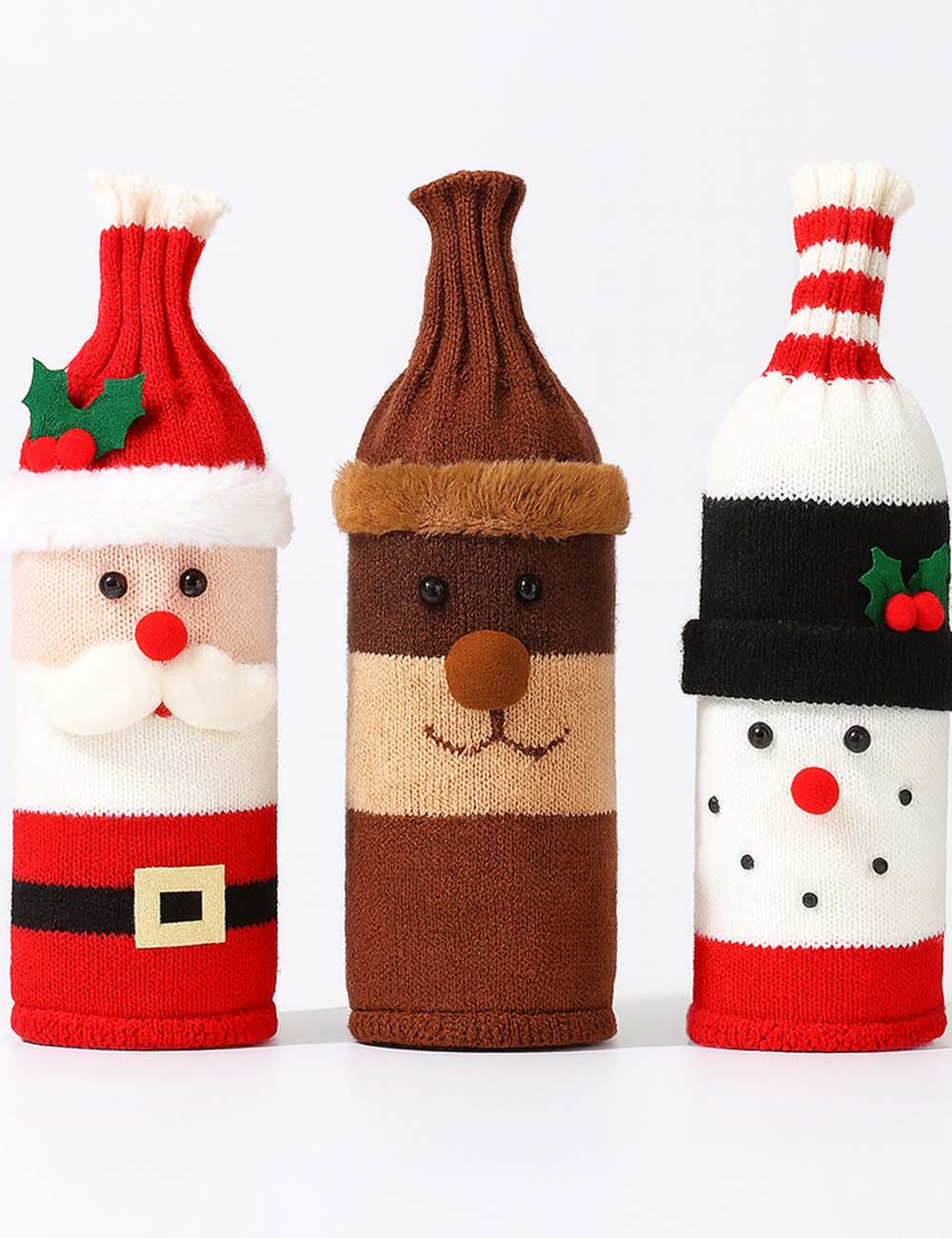 Christmas Knit Santa Reindeer Snowman Holiday Wine Bottle Cover