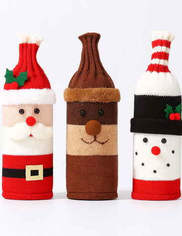 Christmas Knit Santa Reindeer Snowman Holiday Wine Bottle Cover