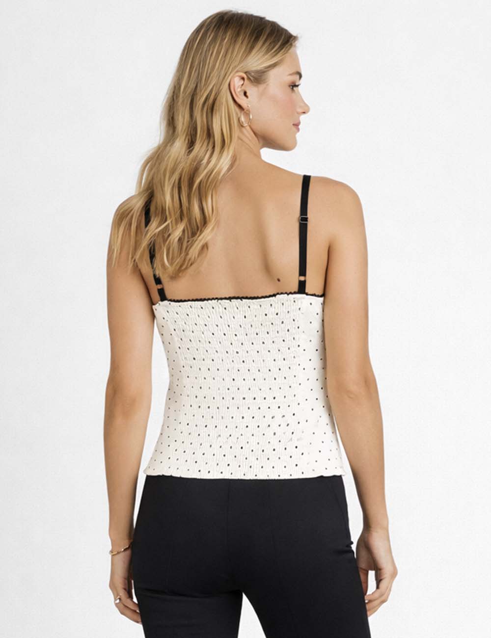 Ladies Chic Polka Dot Lace Trim Corset Square Neck Cami Top