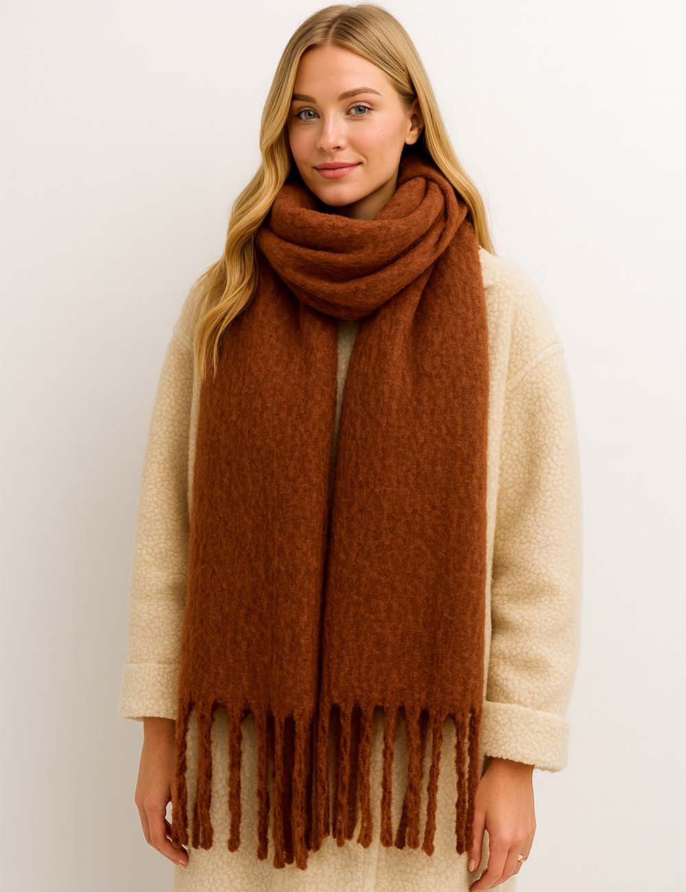 Ladies Solid Color Tassel Shawl Knit Scarf