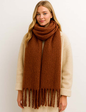 Ladies Solid Color Tassel Shawl Knit Scarf