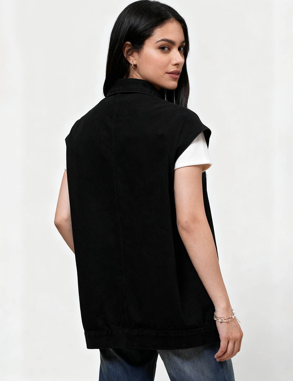 Ladies Turndown Collar Sleeveless Denim Vest SKT4957