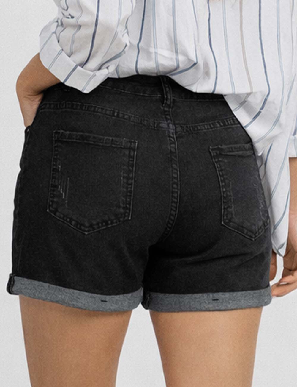 Ladies Distressed Rolled Hem Denim Shorts