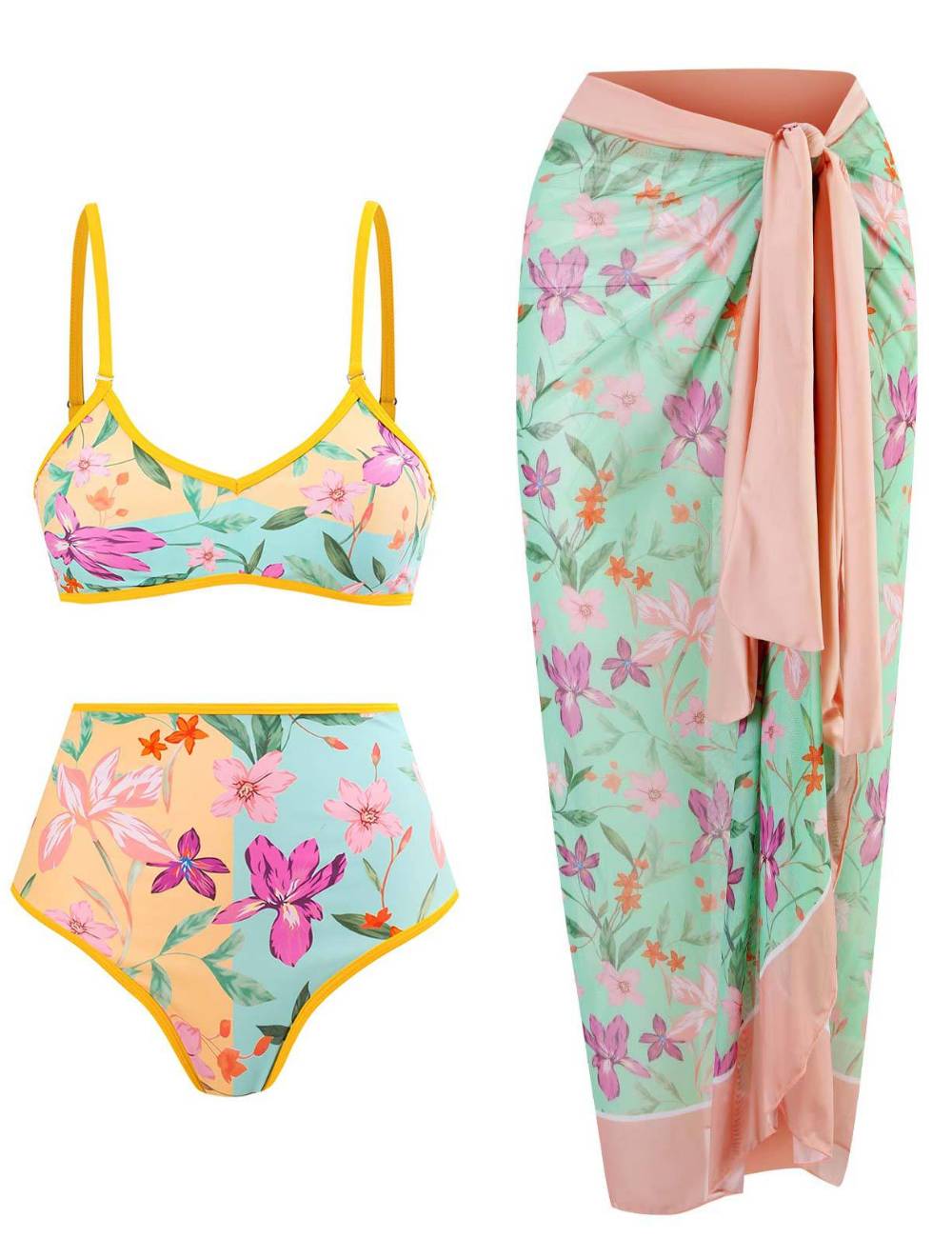 Ladies AB Side Floral Bikini Set with Salong SKSW40135